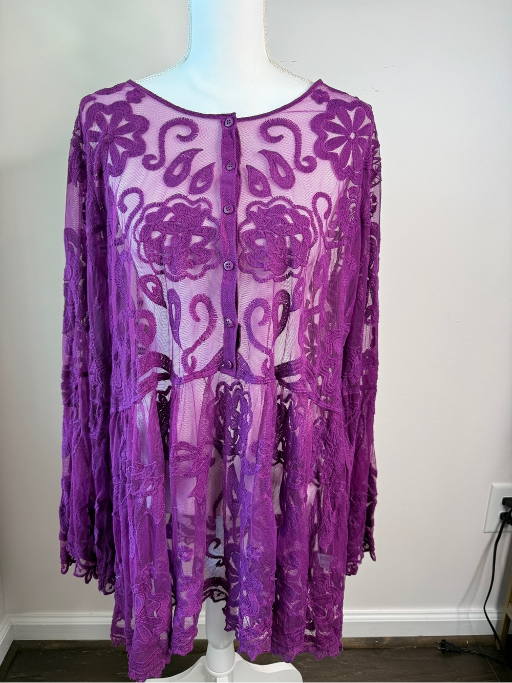 Lane Bryant Vibrant Purple Lace Sheer Top